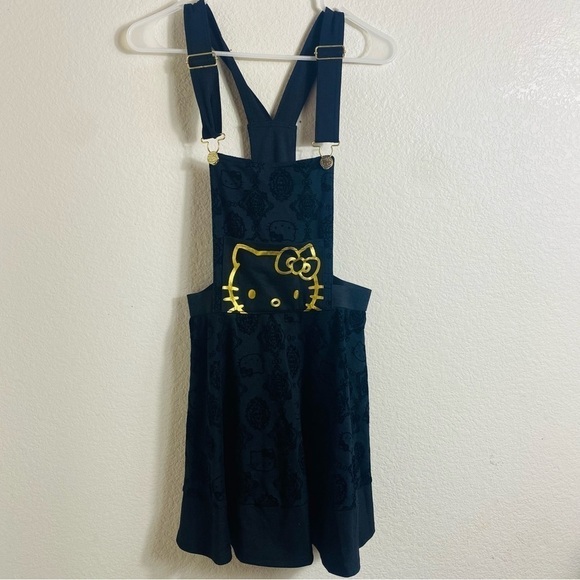 Hello Kitty Black and Gold Textured/Skater Overall Junior  Dress Size: Small - Picture 1 of 9